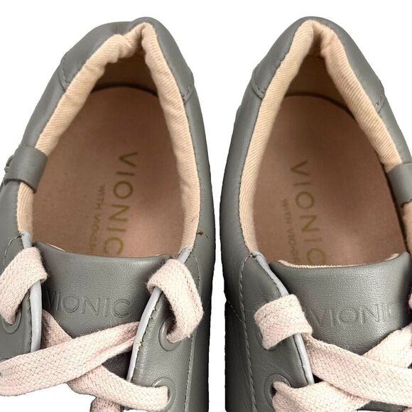 Vionic Sneakers Womens Sz 7 Gray Pink Mable Pro Leather Lace-up Slip Resistant - Picture 7 of 12